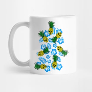 tropical pineapple skull in blue Mug